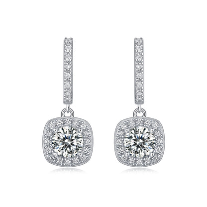Art Deco Square Moissanite Earrings - S925 Sterling Silver 1ct D Color Frame Earrings, 3EX Cut Light Luxury Statement Jewelry