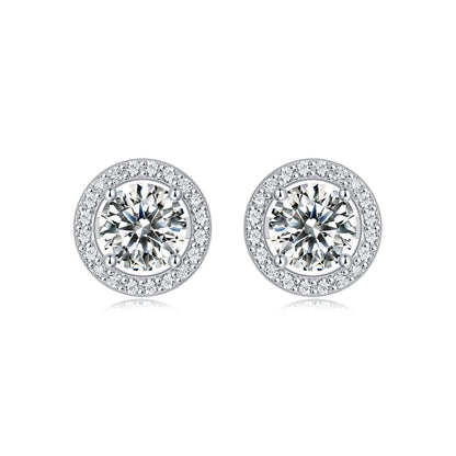 Round Moissanite Stud Earrings - S925 Sterling Silver Wedding Jewelry for Women, Yellow/White Moissanite Options