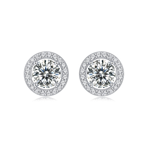 Round Moissanite Stud Earrings - S925 Sterling Silver Wedding Jewelry for Women, Yellow/White Moissanite Options