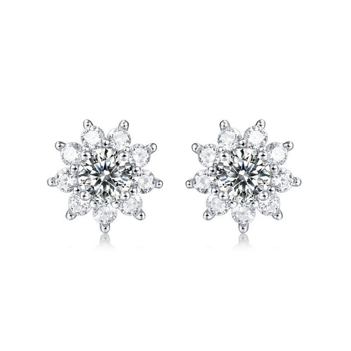 Sunflower Moissanite Stud Earrings - 0.5 Carat S925 Sterling Silver Light Luxury Jewelry, Personalized Gift for Women