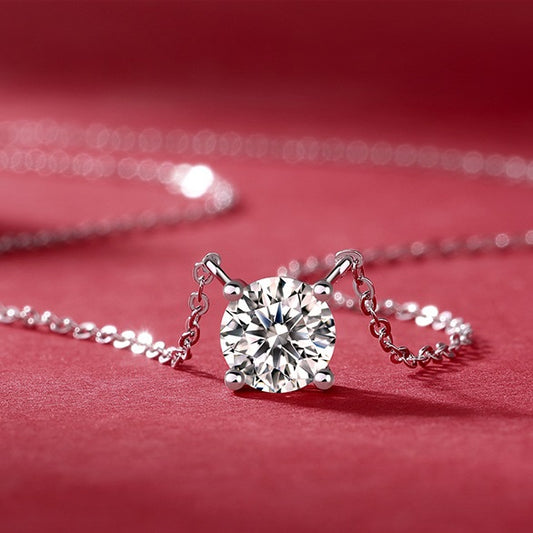 2 Carat Moissanite Pendant Necklace - S925 Sterling Silver Four-Claws Eternal Love Collarbone Chain