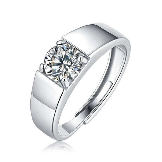 Radiance of Prestige Moissanite Ring - 1ct Adjustable Unisex Crown Ring, S925 Sterling Silver Wide Band Statement Jewelry