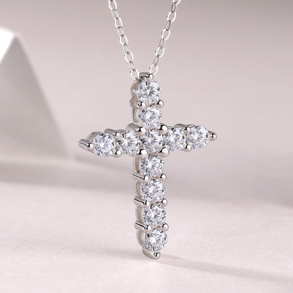Faith Cross Necklace - S925 Sterling Silver Moissanite Pendant, Light Luxury Collarbone Chain for Women, Tarnish-Resistant