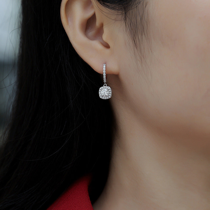 Art Deco Square Moissanite Earrings - S925 Sterling Silver 1ct D Color Frame Earrings, 3EX Cut Light Luxury Statement Jewelry
