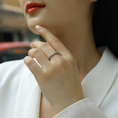 Bague empilable en moissanite Breaking Cocoon - Argent sterling S925 plaqué or blanc 18 carats, 18 pierres de couleur D, taille 3EX, pour femme