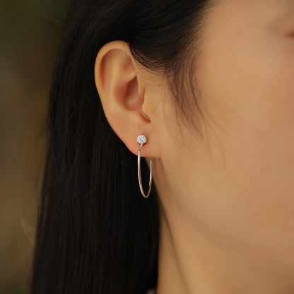 Boucles d'oreilles créoles Graceful Afternoon en moissanite - 0,3 ct*2, argent S925 plaqué or blanc 18 carats, taille 3EX, couleur D, créoles légères (2,6 g)