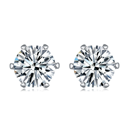 5ct Minimalist Moissanite Stud Earrings - S925 Sterling Silver Six-Prong Light Luxury Jewelry for Women, Wedding & Everyday Wear