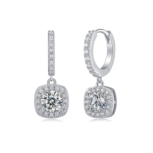 Art Deco Square Moissanite Earrings - S925 Sterling Silver 1ct D Color Frame Earrings, 3EX Cut Light Luxury Statement Jewelry