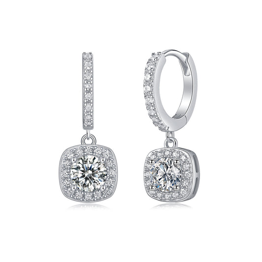 Art Deco Square Moissanite Earrings - S925 Sterling Silver 1ct D Color Frame Earrings, 3EX Cut Light Luxury Statement Jewelry