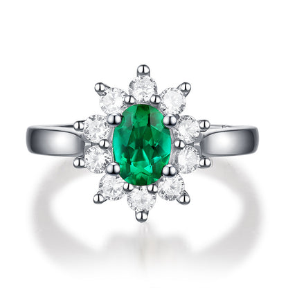 Adjustable Emerald & Zircon Ring - S925 Sterling Silver Open Band, 10 Stone Bohemian Statement Ring for Women