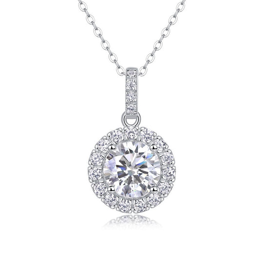 2 Carat Moissanite Pendant Necklace for Women - S925 Sterling Silver Collarbone Chain, Diamond Alternative, Hypoallergenic & Tarnish-Resistant