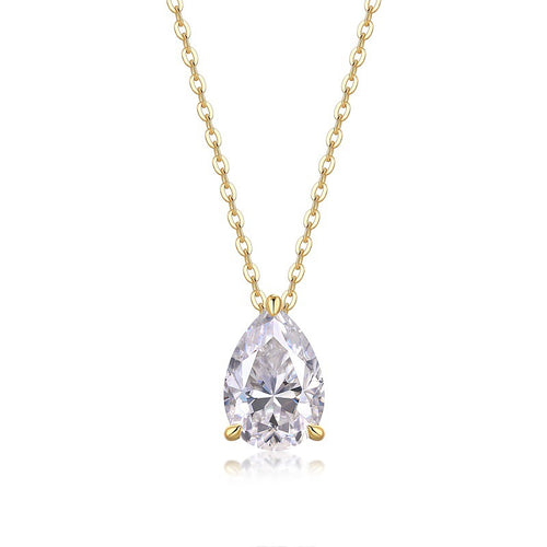 Collier Moonlit Dew en forme de larme - Pendentif en argent S925 plaqué or 18 carats et moissanite, chaîne réglable avec options de tailles de pierres multiples
