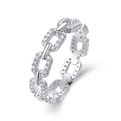 Chain of Love Moissanite Ring - 90-Stone S925 Sterling Silver Stackable Band, 2.2g Lightweight Eternity Ring