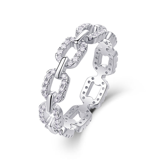 Chain of Love Moissanite Ring - 90-Stone S925 Sterling Silver Stackable Band, 2.2g Lightweight Eternity Ring