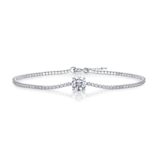 Dawn Dewdrop Moissanite Bracelet - 1ct Center Stone with CZ Accents, S925 Sterling Silver 4.5g Light Luxury Jewelry