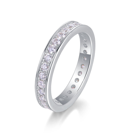 2mm Moissanite Eternity Band Ring - S925 Sterling Silver Full Circle Track Ring, 30 Stone Wedding/Anniversary Jewelry