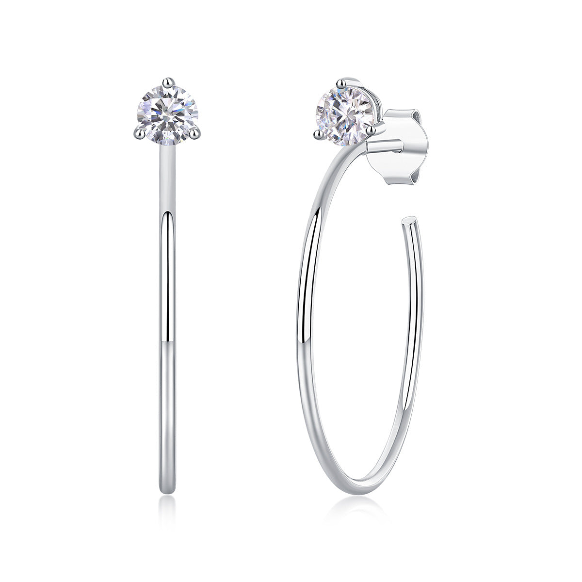 Boucles d'oreilles créoles Graceful Afternoon en moissanite - 0,3 ct*2, argent S925 plaqué or blanc 18 carats, taille 3EX, couleur D, créoles légères (2,6 g)