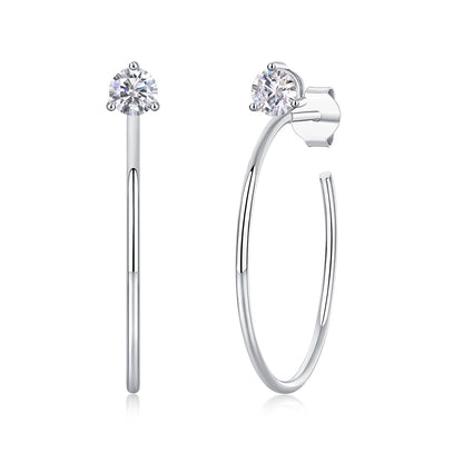Boucles d'oreilles créoles Graceful Afternoon en moissanite - 0,3 ct*2, argent S925 plaqué or blanc 18 carats, taille 3EX, couleur D, créoles légères (2,6 g)