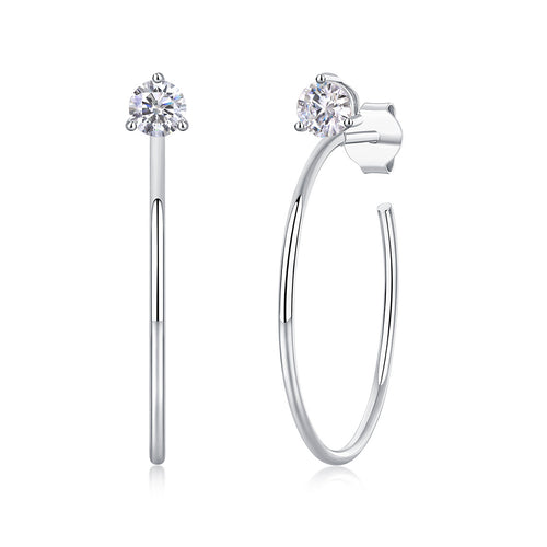 Boucles d'oreilles créoles Graceful Afternoon en moissanite - 0,3 ct*2, argent S925 plaqué or blanc 18 carats, taille 3EX, couleur D, créoles légères (2,6 g)