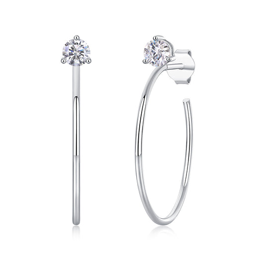Boucles d'oreilles créoles Graceful Afternoon en moissanite - 0,3 ct*2, argent S925 plaqué or blanc 18 carats, taille 3EX, couleur D, créoles légères (2,6 g)
