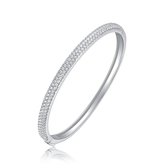 Whisper Moissanite Bangle - S925 Sterling Silver Plated with 18K white gold, 145-Stone D Color 1.5mm Full Eternity Bracelet