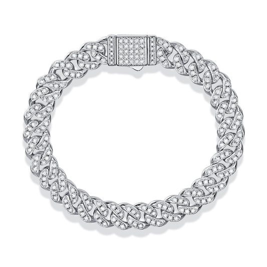 Light of Faith Cuban Chain Bracelet - 8mm S925 Sterling Silver Moissanite Unisex Jewelry, Hip Hop Style Religious Gift