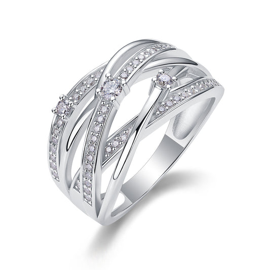 Bague géométrique en moissanite – Argent sterling S925, design entrelacé, anneau fermé, bijou tendance pour femme