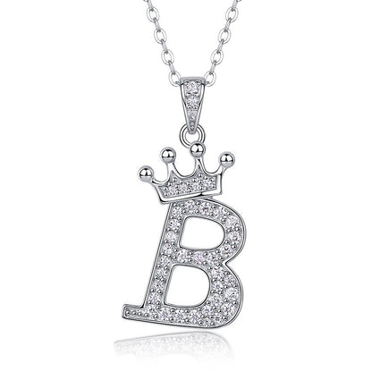 Collier avec initiale en forme de couronne - Pendentif en moissanite en argent sterling S925, chaîne de clavicule, bijou personnalisé avec lettre et halo pavé