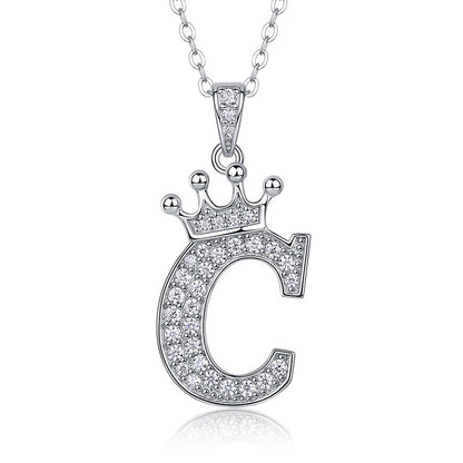 Collier avec initiale en forme de couronne - Pendentif en moissanite en argent sterling S925, chaîne de clavicule, bijou personnalisé avec lettre et halo pavé