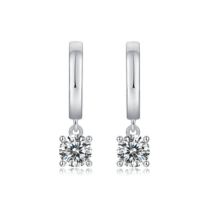 Rain Drop Moissanite Huggie Earrings | 1 Carat D Color 3EX Stones | 925 Sterling Silver, 18K White Gold Plated Luxury Jewelry