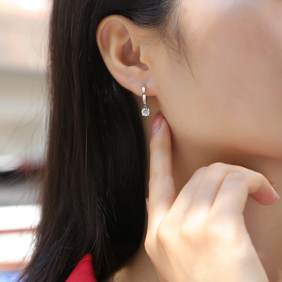 Rain Drop Moissanite Huggie Earrings | 1 Carat D Color 3EX Stones | 925 Sterling Silver, 18K White Gold Plated Luxury Jewelry