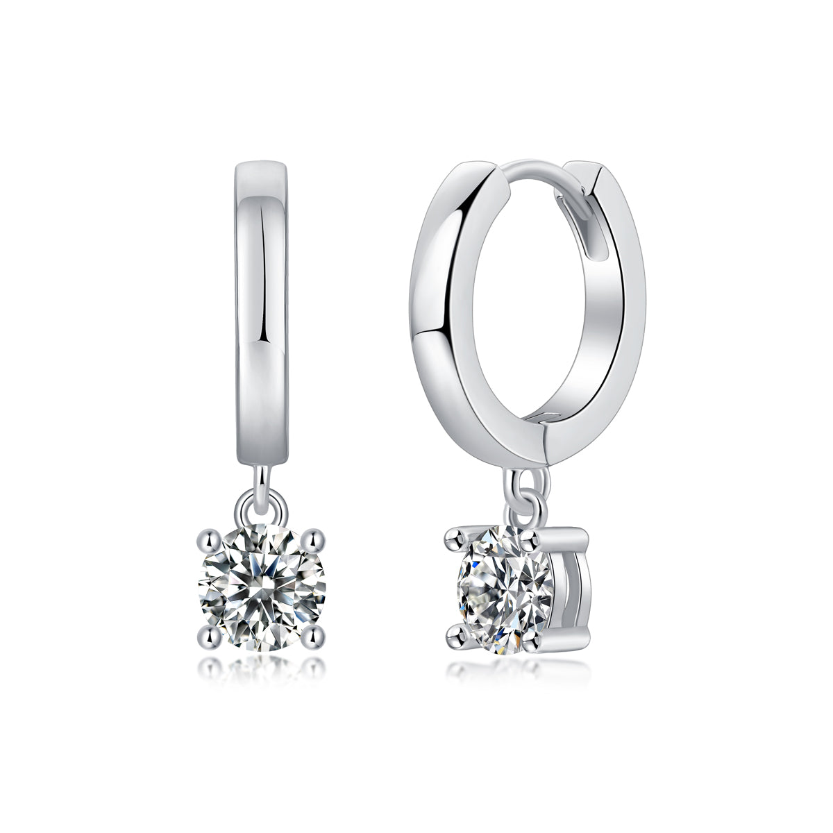 Rain Drop Moissanite Huggie Earrings | 1 Carat D Color 3EX Stones | 925 Sterling Silver, 18K White Gold Plated Luxury Jewelry