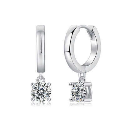 Rain Drop Moissanite Huggie Earrings | 1 Carat D Color 3EX Stones | 925 Sterling Silver, 18K White Gold Plated Luxury Jewelry