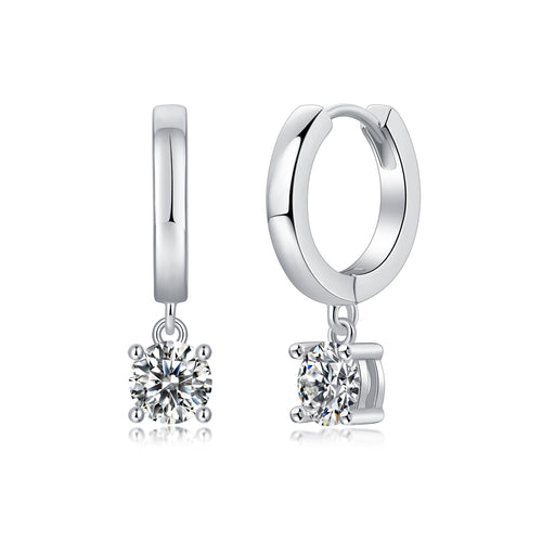 Rain Drop Moissanite Huggie Earrings | 1 Carat D Color 3EX Stones | 925 Sterling Silver, 18K White Gold Plated Luxury Jewelry