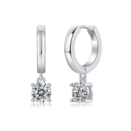 Rain Drop Moissanite Huggie Earrings | 1 Carat D Color 3EX Stones | 925 Sterling Silver, 18K White Gold Plated Luxury Jewelry
