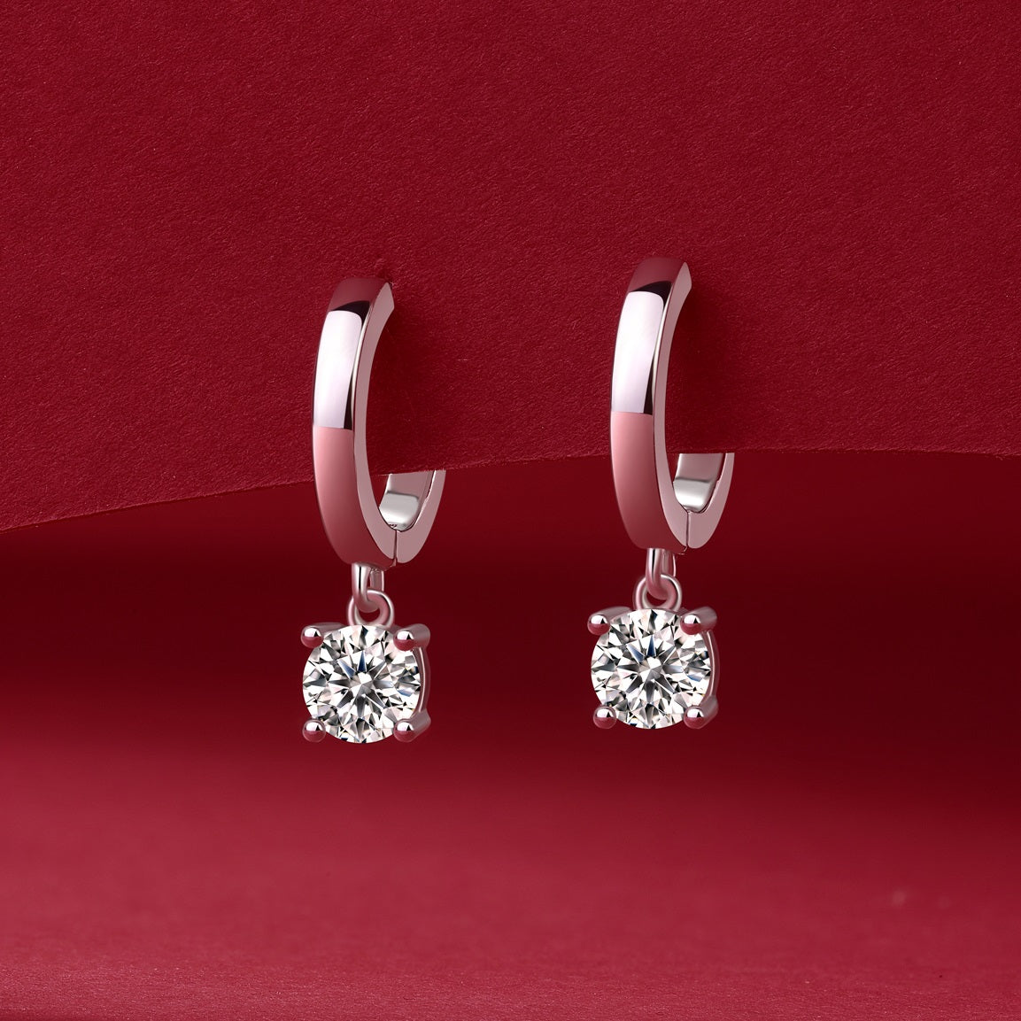 Rain Drop Moissanite Huggie Earrings | 1 Carat D Color 3EX Stones | 925 Sterling Silver, 18K White Gold Plated Luxury Jewelry