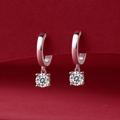 Rain Drop Moissanite Huggie Earrings | 1 Carat D Color 3EX Stones | 925 Sterling Silver, 18K White Gold Plated Luxury Jewelry