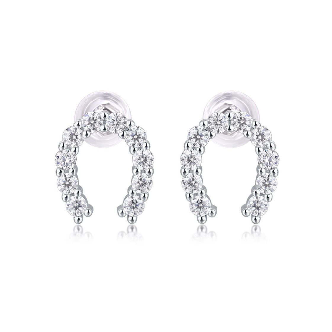 Horseshoe of Happiness Moissanite Stud Earrings | D Color 3EX Stones | 925 Sterling Silver, 18K White Gold Plated Luxury Jewelry