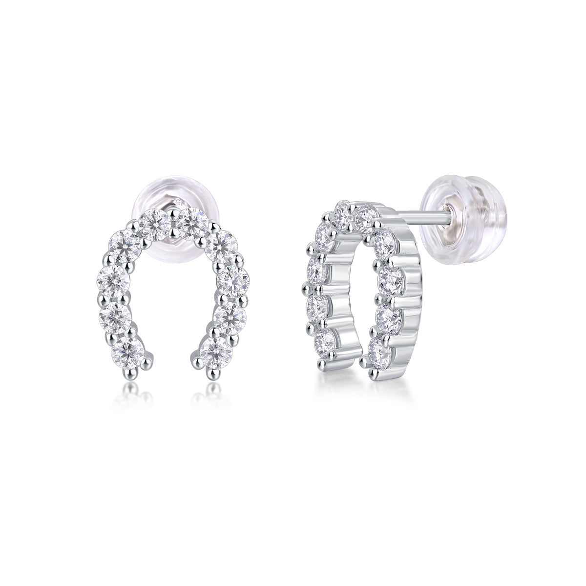 Horseshoe of Happiness Moissanite Stud Earrings | D Color 3EX Stones | 925 Sterling Silver, 18K White Gold Plated Luxury Jewelry