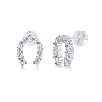 Horseshoe of Happiness Moissanite Stud Earrings | D Color 3EX Stones | 925 Sterling Silver, 18K White Gold Plated Luxury Jewelry