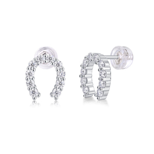 Horseshoe of Happiness Moissanite Stud Earrings | D Color 3EX Stones | 925 Sterling Silver, 18K White Gold Plated Luxury Jewelry