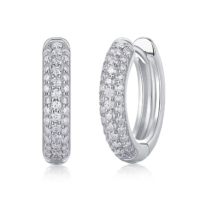 Twinkle in the Corner Moissanite Hoop Earrings - 74-Stone S925 Silver 18K White Gold Plated, 3.3g Lightweight Hinged Hoops