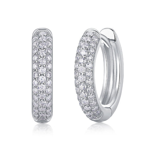 Twinkle in the Corner Moissanite Hoop Earrings - 74-Stone S925 Silver 18K White Gold Plated, 3.3g Lightweight Hinged Hoops