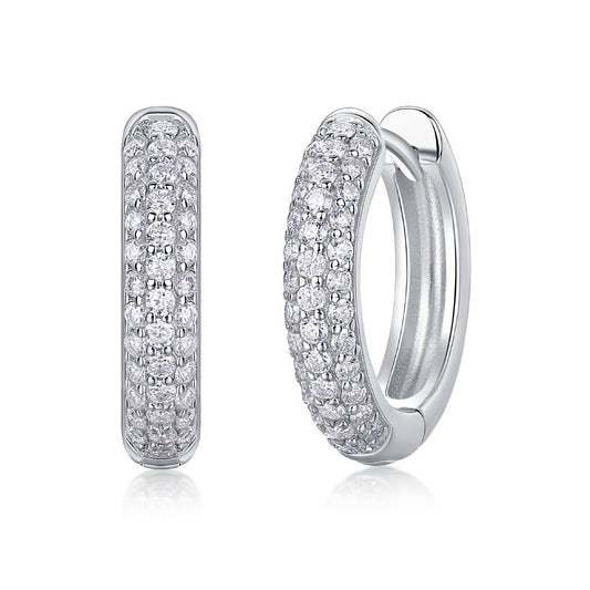 Twinkle in the Corner Moissanite Hoop Earrings - 74-Stone S925 Silver 18K White Gold Plated, 3.3g Lightweight Hinged Hoops