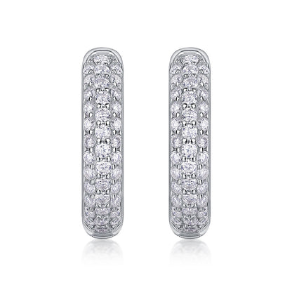 Twinkle in the Corner Moissanite Hoop Earrings - 74-Stone S925 Silver 18K White Gold Plated, 3.3g Lightweight Hinged Hoops