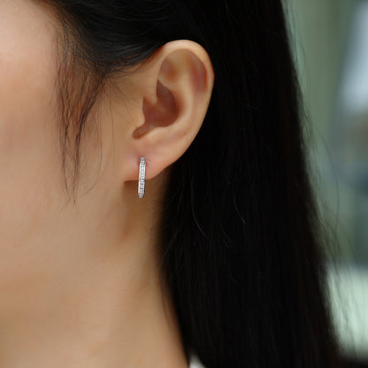 Touch of Tenderness U-Shaped Moissanite Huggie Earrings | 22-Stone D-Color 3EX Moissanite, S925 Sterling Silver with 18K White Gold Plating | Luxury & Elegant Fine Jewelry