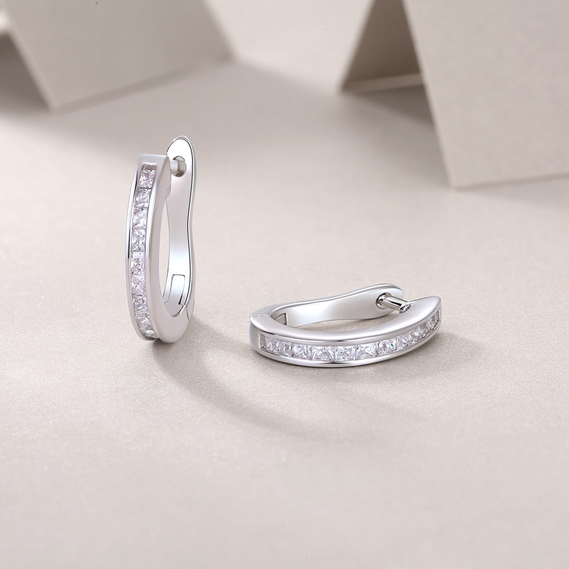 Touch of Tenderness U-Shaped Moissanite Huggie Earrings | 22-Stone D-Color 3EX Moissanite, S925 Sterling Silver with 18K White Gold Plating | Luxury & Elegant Fine Jewelry