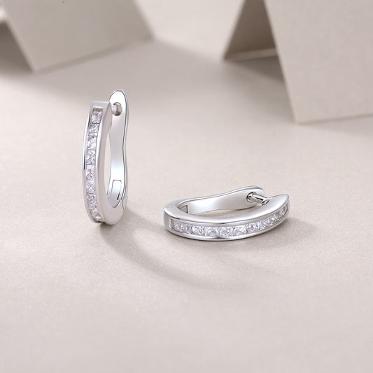 Touch of Tenderness U-Shaped Moissanite Huggie Earrings | 22-Stone D-Color 3EX Moissanite, S925 Sterling Silver with 18K White Gold Plating | Luxury & Elegant Fine Jewelry