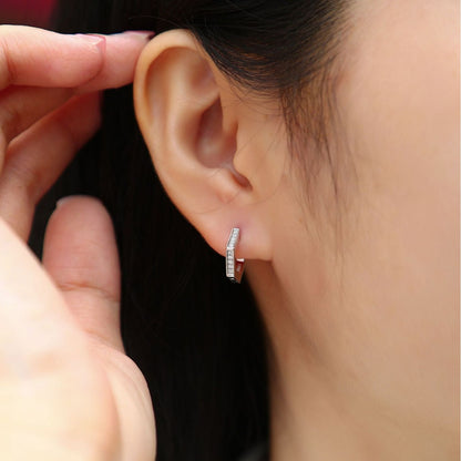 State of Mind Geometric Huggies - 20-Stone D Color 3EX Moissanite, S925 Sterling Silver 18K White Gold Plated Earrings