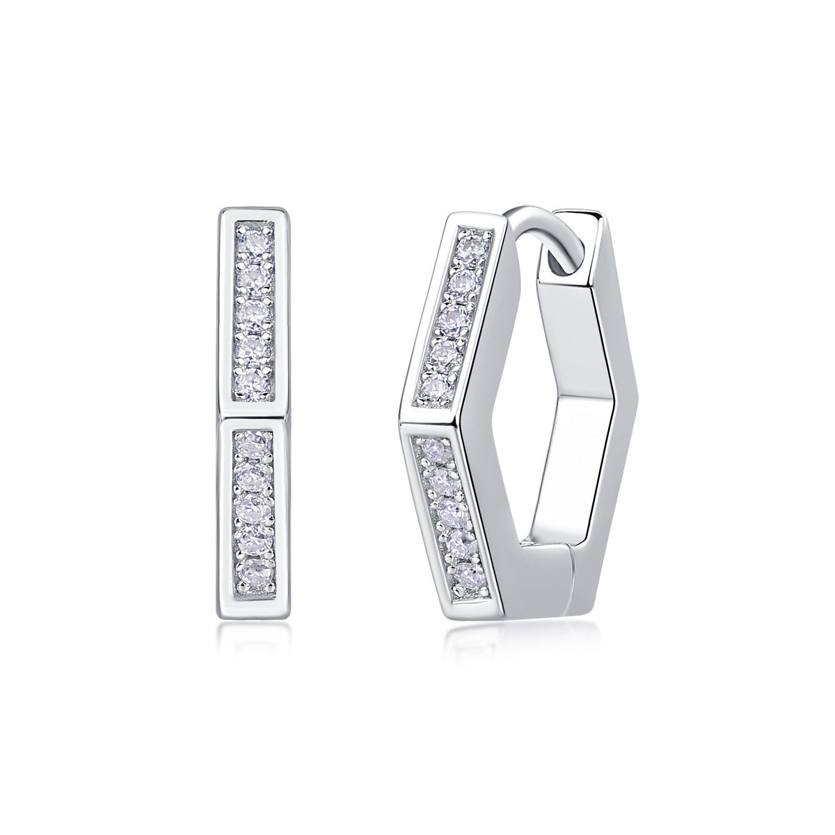 State of Mind Geometric Huggies - 20-Stone D Color 3EX Moissanite, S925 Sterling Silver 18K White Gold Plated Earrings